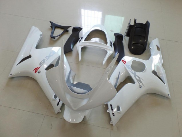 Carene Kawasaki ZX6R 03-04 - Bianco con Argento Decalcomanie Carene Kawasaki ZX6R 03-04 - Bianco con Argento Decalcomanie
