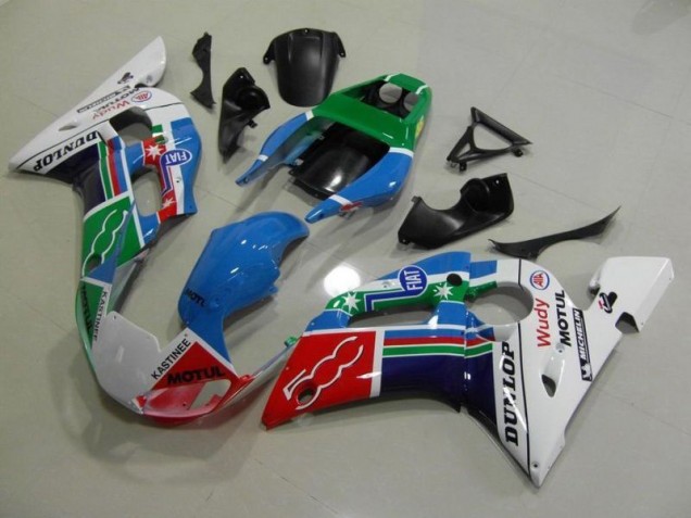 Carene Yamaha R6 98-02 - Blu Bianco Verde Rosso Wudy Motul Dunlop Carene Yamaha R6 98-02 - Blu Bianco Verde Rosso Wudy Motul Dunlop