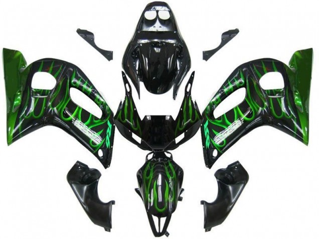 Carene Yamaha R6 98-02 - Nero Verde Fiamma Carene Yamaha R6 98-02 - Nero Verde Fiamma