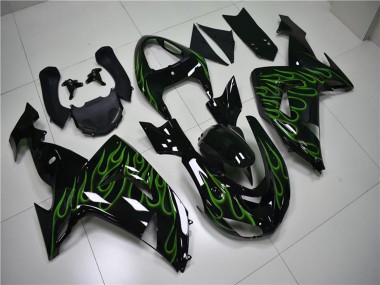 Carene Moto Kawasaki ZX10R 2006-2007 - Nero Lucido Verde Fiamma