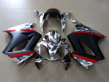 Carena Moto Honda VFR 800 2002-2013 - Grigio Camouflage Rosso Nero Opaco