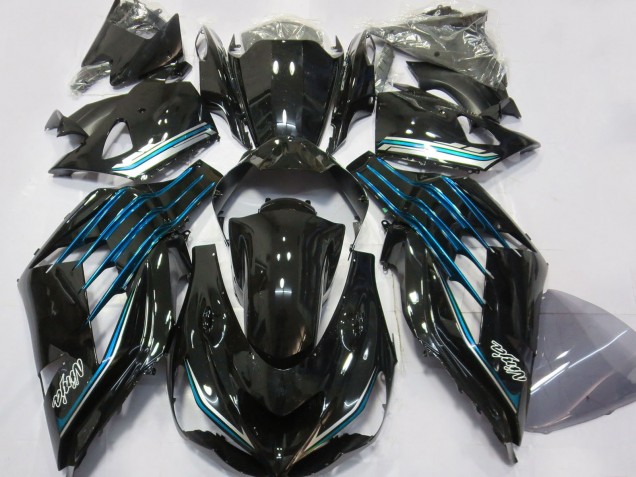 Carene Moto Kawasaki ZX14R ZZR1400 2012-2024 - Nero Lucido Azzurro Chiaro