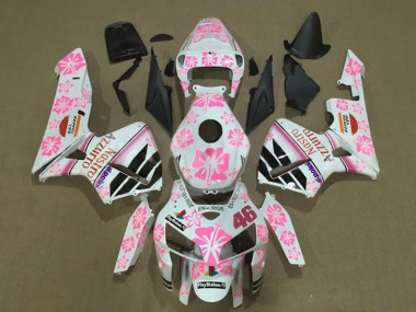 Carena Moto Honda CBR600RR 2005-2006 - Bianco Rosa Floral Nastro Azzurro 46