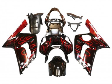 Carena Moto Kawasaki ZX6R 2003-2004 - Nero Lucido Rosso Fiamma