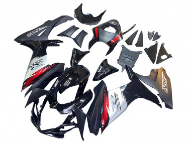 Carena Moto Suzuki GSXR 600 / GSXR 750 2011-2024 - Nero Lucido Forgiato Fibra di Carbonio Argento Rosso