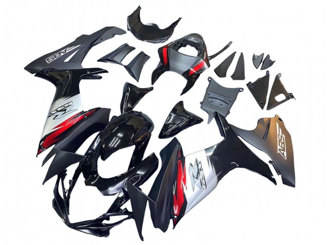 Carena Moto Suzuki GSXR 600 / GSXR 750 2011-2024 - Nero Lucido Forgiato Fibra di Carbonio Argento Rosso
