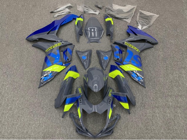 Carena Moto Suzuki GSXR 600 / GSXR 750 2011-2024 - Grigio Nardo Scuro Blu Fluorescent Giallo