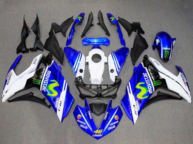 Carena Moto Yamaha YZF R3/R25 2015-2018 - Bianco Blu Verde MoviStar Mostro