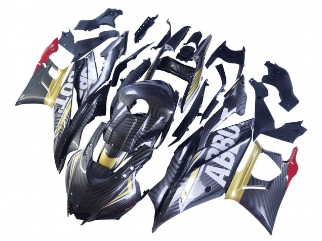 Carena Moto Yamaha YZF R3/R25 2022-2024 - Nero Fibra di Carbonio Stile Oro Rosso ABBOT
