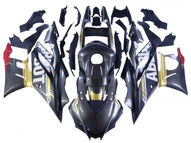Carena Moto Yamaha YZF R3/R25 2022-2024 - Nero Fibra di Carbonio Stile Oro Rosso ABBOT