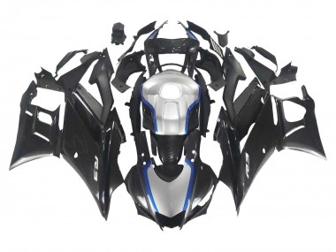 Carena Moto Yamaha YZF R3/R25 2022-2024 - Nero Fibra di Carbonio Stile Argento Blu
