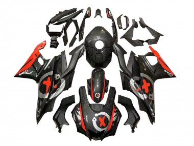 Carena Moto Yamaha YZF R3/R25 2022-2024 - Nero Fibra di Carbonio Stile Rosso Argento