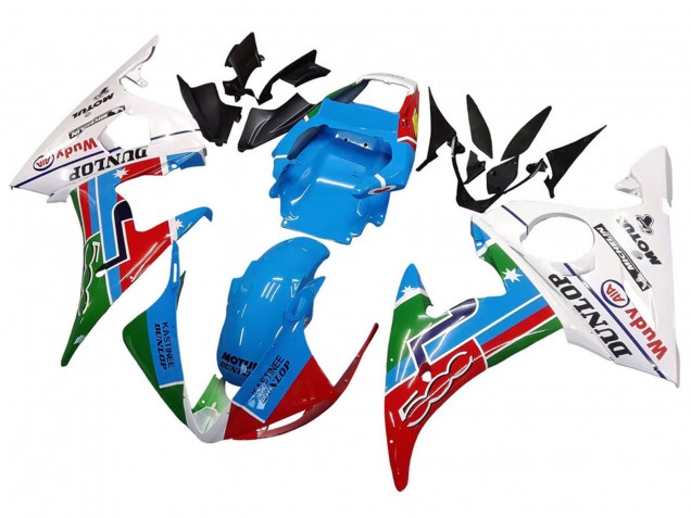 Carena Moto Yamaha YZF R6S 2006-2009 - Bianco Blu Verde Rosso Kastinee Dunlop Motul