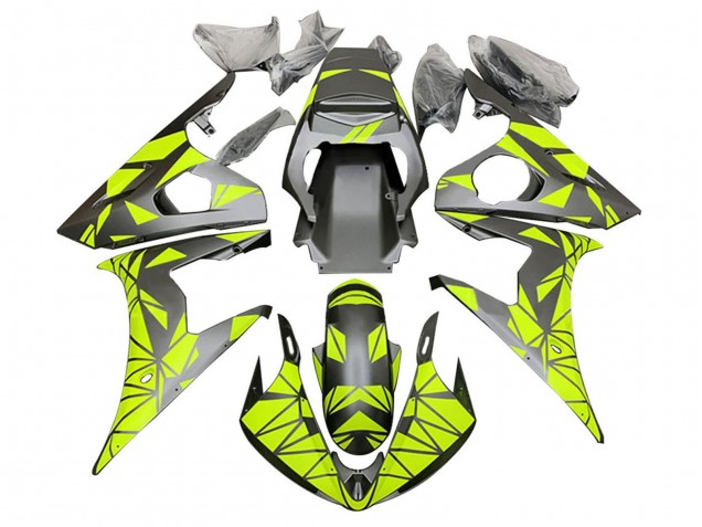 Carena Moto Yamaha YZF R6S 2006-2009 - Neon Verde Nero Opaco Geometrico