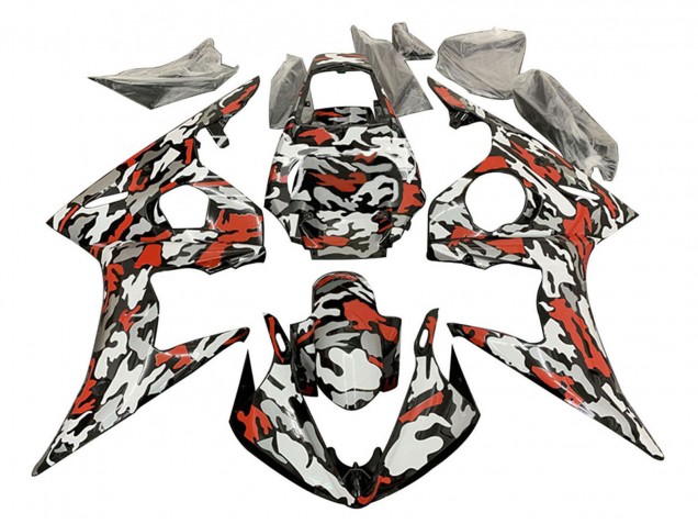 Carena Moto Yamaha YZF R6S 2006-2009 - Nero Rosso Grigio Camouflage