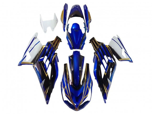 Carena Moto Kawasaki ZX14R ZZR1400 2012-2024 - Bianco Oro Blu Nero Banda