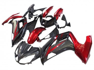 Carena Moto Kawasaki Ninja 650 EX650 2012-2016 - Rosso Nero Falso Fibra di Carbonio