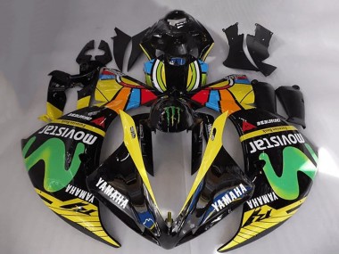 Carene Moto Yamaha YZF R1 2012-2014 - Nero Lucido Giallo Verde Bianco Blu MoviStar Mostro