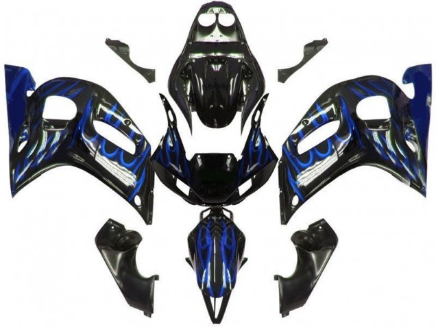 Carene Moto Yamaha YZF 600 R6 1998-2002 - Nero Lucido Blu Fiamma