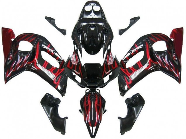 Carene Moto Yamaha YZF 600 R6 1998-2002 - Nero Lucido Rosso Fiamma