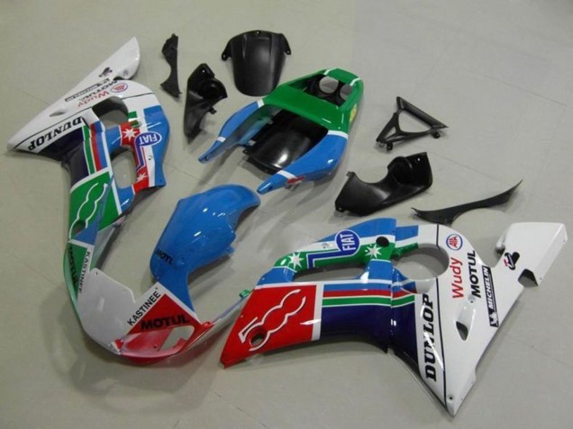 Carene Moto Yamaha YZF R6 1998-2002 - Bianco Blu Verde Rosso Fiat Motul Michelin Dunlop