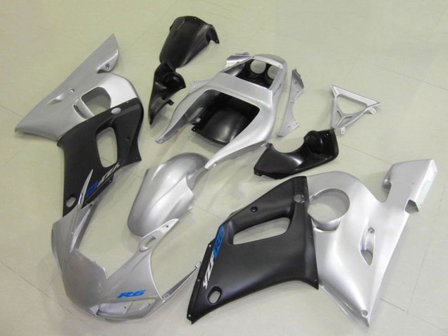 Carene Moto Yamaha YZF R6 1998-2002 - Argento Nero Opaco Blu Decal