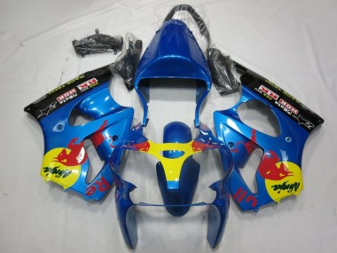 Carena Moto Kawasaki ZX6R 2000-2002 - Blu Giallo Nero Red Bull
