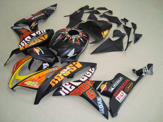 Carene Moto Honda CBR600RR 2007-2008 - Nero Opaco Arancia Giallo Rossi 46