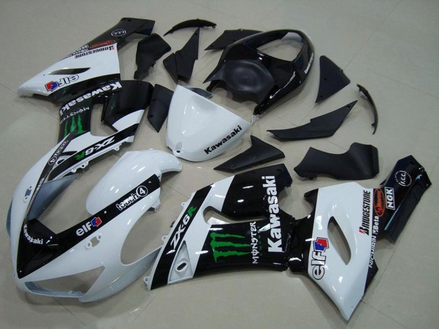 Carene Moto Kawasaki ZX6R 2005-2006 - Bianco Nero Lucido Verde Mostro