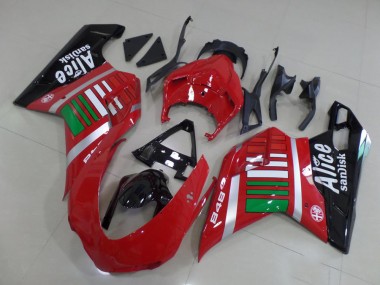 Carene Moto Ducati 848 2007-2014 - Rosso Argento Verde Nero Lucido Alice Sandisk