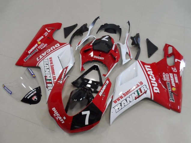 Carene Moto Ducati 848 1098 1198 2007-2014 - Bianco Rosso Nero Lucido Banner 7