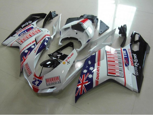 Carene Moto Ducati 848 1098 1198 2007-2014 - Bianco Blu Rosso Nero Lucido Bandiera Americana Tim 27