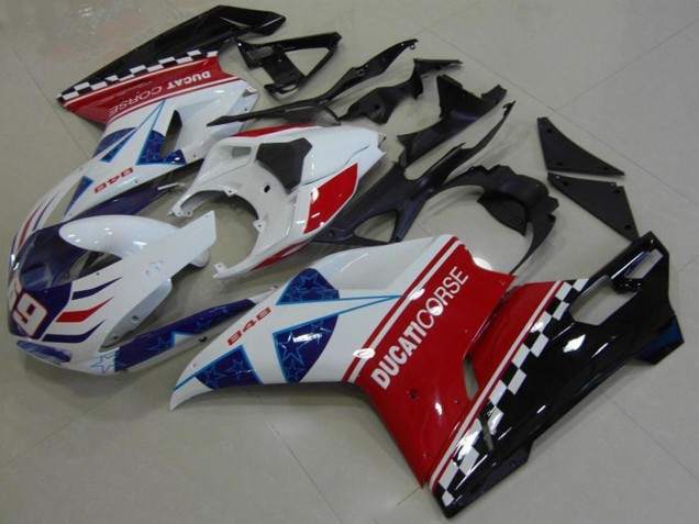 Carena Moto Ducati 848 2007-2014 - Bianco Rosso Blu Nero Lucido Corse 69