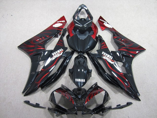 Carene Moto Yamaha YZF R6 2006-2007 - Nero Lucido Rosso Fiamma